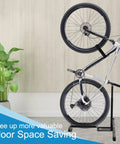 Vertical Bike Stand Floor Bicycle Rack With Adjustable Upright Design For Space Saving Home Storage, holding a single bike indoors.