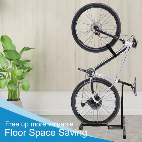 Vertical Bike Stand Floor Bicycle Rack With Adjustable Upright Design For Space Saving Home Storage, holding a single bike indoors.