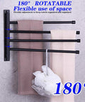 4 Arm Swivel Towel Bar Matte Black Stainless Steel SUS 304 Wall Mount Towel Rack Holder Space Saving Bathroom Organizer