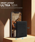 Slim Rfid Blocking Genuine Leather Bifold Wallet For Men With Dual Id Display Large Card Capacity And Kickass Gift Box Durable Full Grain Stitching Tight Carry next to a smartphone, showcasing its slim design.