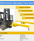 Heavy Duty Forklift Jib Crane 3 Ton Capacity Telescopic Boom Hoist dual directional truss lift on a forklift, carbon steel material.