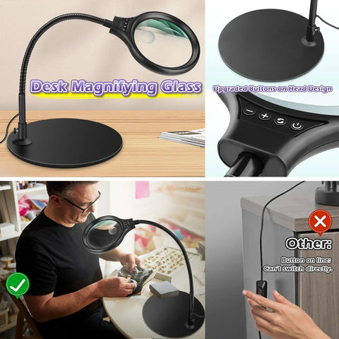 Desk Magnifying Lamp With 10X 20X Glasses Hands Free Stand Lighted Magnifier Three Color Modes in use for detailed crafts
