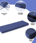 All Weather Outdoor Bench Cushion 48x18x3 Inch Navy Blue Waterproof Seat Pad with non-slip backing and hidden zipper