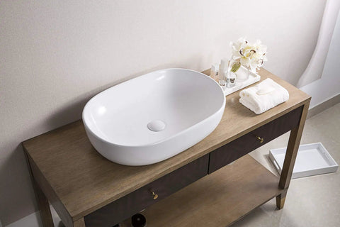 White Oval Vessel Sink For Bathroom Above Counter Vanity 24 By 16 Inch Porcelain Ceramic Wash Basin No Mounting Ring Needed
