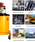 Heavy Duty Workhorse Pneumatic Grease Pump 30 Liter Capacity For 5 Gallon Drums with air motor and swivel casters.