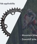 104Mm BCD Round Oval Bike Chainring 38T Narrow Wide Aluminum 7075 Lightweight CNC Machined on mountain and DH bike backdrop