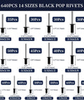 Nine Hundred Seventy Piece Assorted Pop Rivets With Washers Kit Includes Solid Aluminum Blind Rivets in different sizes and quantities