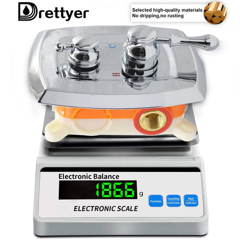 Three Way Shower Valve and Trim Kit Polished Chrome With Built In Diverter Three Functions in One Valve displayed on electronic scale