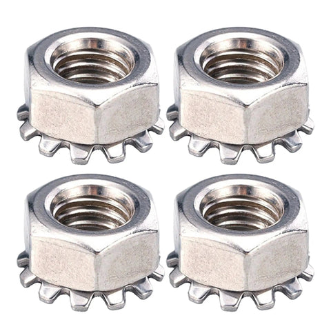 Badass 304 Stainless Steel K Type Lock Nut Built Tough As Nails Anti Vibration Hex Threaded Fastener, set of four.