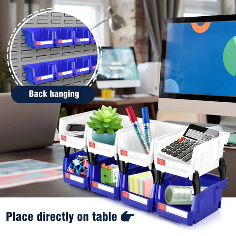 Blue Storage Organizer Bins 6 Pack For Workshop And Office Wall Mount And Stackable Tool Bins For Screws and Supplies