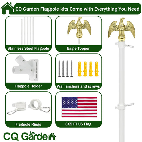 Sturdy 6 Foot Stainless Steel Garden Flag Pole Kit With Holder For Outdoor Use Includes 3x5 US Flag And Eagle Topper