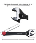 Front and side view of Knuckle Bender With Built-In Hinge Pin Remover, adjustable door hinge tool, 1/4" pin diameter shown.
