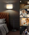 LED Floor Lamp With Stepless Dimming And Four Color Temperature Modes, Modern Black Standing Lamp With Remote In Bedroom Setup