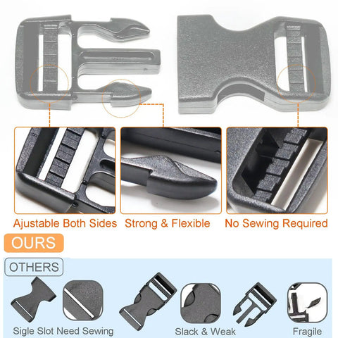 One Inch Quick Release Plastic Buckle For Webbing Straps Heavy Duty 25mm Side Release Buckle With Dual Adjustable No Sewing Needed