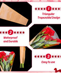 Diagram showing 50 Pack Flower Wrapping Bags For Bouquets, Kraft Paper Floral Packing Sleeves features like design, durability, and ease