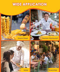 CGOLDENWALL 3-in-1 Tornado Potato Slicer collage showing wide kitchen use: snack street, restaurant, hotel dining.