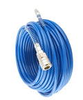 Badass Heavy Duty PU Air Compressor Hose Sixty Five Foot High Pressure Pneumatic Tubing coiled with aluminum fast release coupler.