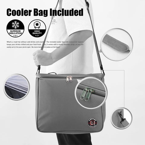 Person holding cooler bag from Oversize 4 In 1 Car Trunk Storage Organizer With Collapsible Design Multi Compartment Trunk Box And Cooler Bag