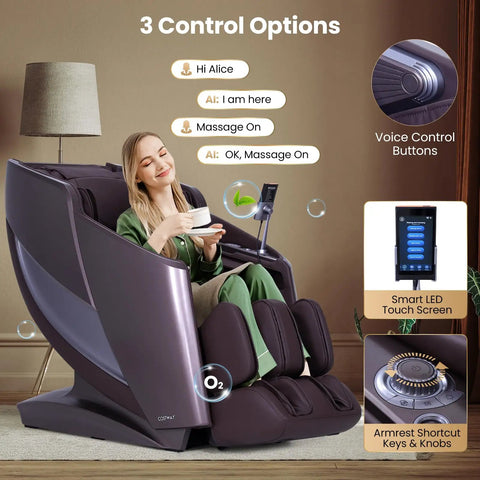Premium 4D Flexible Track Massage Chair With Zero Gravity Reclining, Full Body Airbag Compression, Waist Heating Pads, Auto Body Scan And Wireless Charging For Straight Up Recovery Vibes In Brown