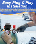 Person installing Air Compressor Pressure Switch Kit With Four Port NPT Manifold Regulator And Dual Gauges Automatic On Off Start Stop