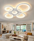 80W Dimmable LED Ceiling Light With Remote Control 5 Ring Flush Mount Acrylic Lamp White Chandelier in modern living room