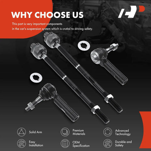 Front Inner And Outer Tie Rod End Kit Fits Dodge Challenger Charger Magnum And Chrysler 300 For RWD Models 2005 2010 Replacement Steering Linkage Upgrade Easy Install, 4-piece steel set