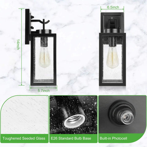 2 Pack 14 Inch Dusk To Dawn Outdoor Wall Lights Waterproof Black Exterior Sconces For Front Door Porch And Garage Wall Mount Sensor Photocell Auto On At Sunset Auto Off At Dawn