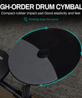 High-order drum cymbals on Portable Electric Drum Set With Quiet Pads And Sturdy Metal Frame For Beginners, shown in detail.