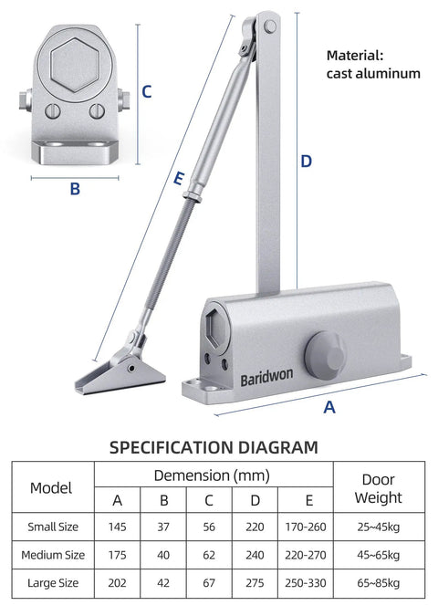 Hassle-Free Automatic Door Closer For Homes Featuring Quick Access Design and No-Fuss Smooth Self Closing in cast aluminum