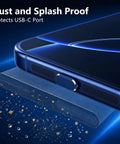 Four Pack USB C Dust Plugs For USB C Port And Speaker Grilles, Dual Head Type C Cover, dark blue, close-up with metal mesh detail