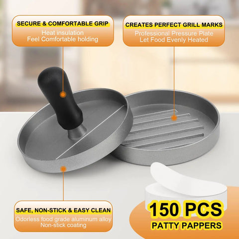 Burger Press With 150 Patty Papers Nonstick Patty Maker For Grillin Burgers On The Grill Or Stove Aluminum Patty Press