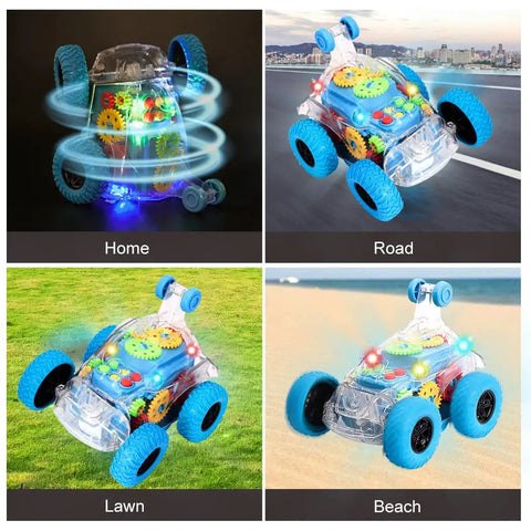 Light Up Sensory Toy Car For Kids With Autism, Bump And Go Monster Truck on various surfaces, colorful gears, LED effects