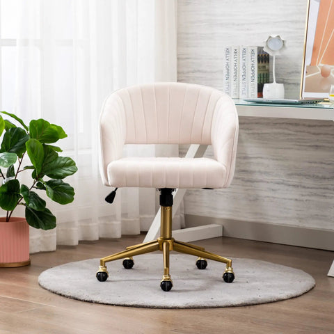 Velvet Home Office Chair With Gold Base, Swivel Desk Chair For Living Room Or Vanity, Upholstered Tufted Accent Armchair