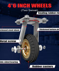 Badass Heavy Duty Platform Truck Cart 42 By 25 Inches Rollin Smooth On Warehouse Floors close-up of 4-inch swivel wheels with thickened steel and rubber casters.