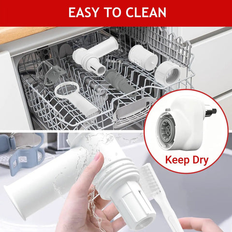 Pasta Maker Attachment For Stand Mixer With 6 Shapes Of Pasta Outlet Durable Accessory For Homemade Noodles Easy To Use And Dishwasher Safe Turns Your Mixer Into A Pasta Pro, shown in a dishwasher with close-up wash detail.