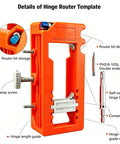 Sharp Door Lock Installation Kit With Heavy Duty Hinge Jig And Precision Hole Saw Template showing hinge router template details in vibrant orange color.