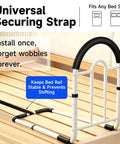 Adjustable Bed Rail With Non Slip Handle And Handy Storage Pocket For Seniors, showing universal securing strap on bed.