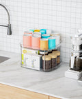 2 Tier Pantry Lazy Susan Organizer For Kitchen Cabinets And Pantry Storage, 12 Inch By 10 Inch Square Turntable on counter