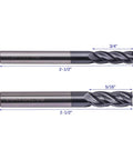 Solid Carbide End Mills Set, 6 Pcs, Diameters 1/8 Inch Through 1/2 Inch, AlTiN Coated, 4 Flute, 30 Degree Helix CNC Router End Mill Bits side view