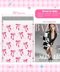 10x13 Inch Poly Mailers 50 Pack Self Seal Shipping Bags For Clothes And Small Biz, Heavy Duty Adhesive, Durable Envelopes With Pink Bow Design