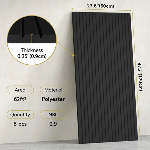 Large Self Adhesive Acoustic Panels For Home Studio And Office, Echo Reduction And Noise Control, 8 Pack 47.2 By 23.6 By 0.35 Inch Black Wall Panels, Decorative Soundproofing For Boss Level Room Acoustics