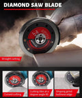 DAYDOOR Diamond hole saw kit blade mounted on an angle grinder for tile cutting, front view.