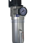 Heavy Duty High Flow Air Pressure Regulator With Particulate Filter And Auto Drain Water Trap For Compressed Air Systems Three Quarter Inch NPT Regulates Seven To One Hundred Seventy Five PSI 160 CFM Metal Bowl With Sight Glass Wall Mount Bracket