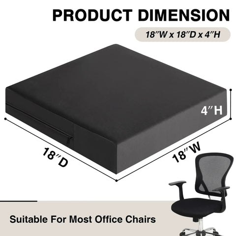 Ergonomic Recliner Seat Cushion 18 By 18 Inch Thick Gel Fill For Seniors To Pop Up Easy On Sofas Couches And Chairs With Durable Dark Grey Slipcover Fabric Perfect For Pain Relief And Comfort showing product dimensions.