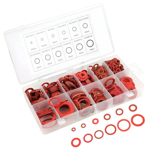 KickAss 600 Pieces Pro Grade Insulating Washers Assortment Kit With 12 Sizes Featuring Red Steel Paper Fiber Flat Rings Packed In A Box Built To Prevent Short Circuits To Keep All Safe During Repair Work Or Installation Tasks At Home Or Garage; open box