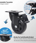 Heavy duty swivel caster wheels with 360° rotation and dual brake system for secure locking, ideal for carts and workbenches.