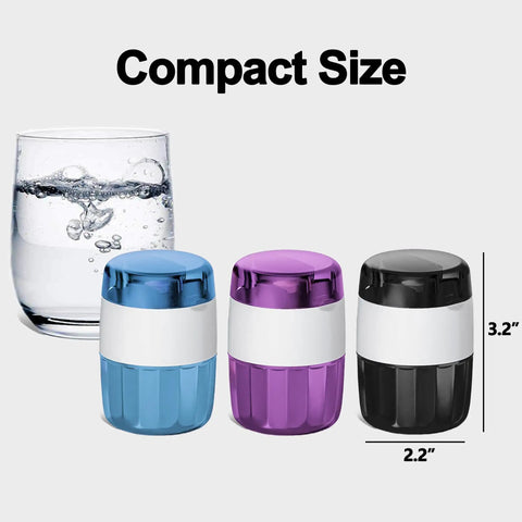 Compact size blue, purple, and black 3 In 1 Pill Crusher With Cutter And Storage Box Fine Powder Grinder with water