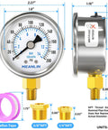 Front and side view of Dry Pressure Gauge 0 To 200 Psi Stainless Steel 2 Inch Dial Face Lower Mount One Eighth Inch NPT