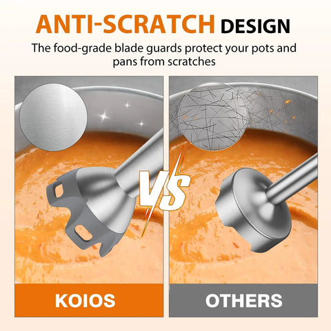 Comparison of anti-scratch blade design in Powerful 1000W Immersion Hand Blender 3-in-1 Pro-Grade Stick With Turbo Mode and others