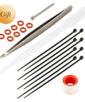Adjustable Oil Piggyback RC Shock Absorber 70-123mm tool kit with O-rings, pipette, tweezers, zip ties, and tape